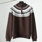 Men's brown nordic Fair Isle Quarter-Zip Knit Sweater