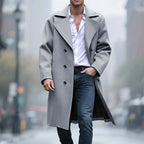 Men's light gray wool-blend Double-Breasted Overcoat, Notch Lapel