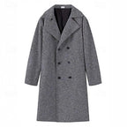 Men's black wool-blend Double-Breasted Overcoat, Notch Lapel