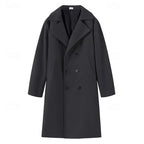 Men's black wool-blend Double-Breasted Overcoat, Notch Lapel