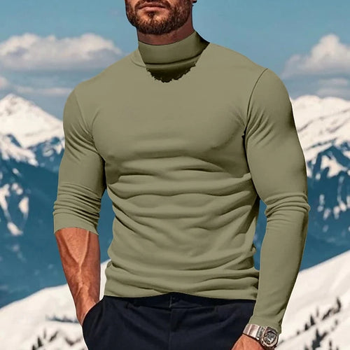 Men's light green slim fit mock neck long sleeve shirt top