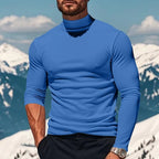 Men's royal blue slim fit mock neck long sleeve shirt top