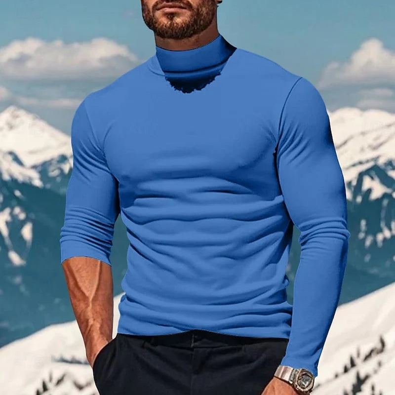 Men's royal blue slim fit mock neck long sleeve shirt top