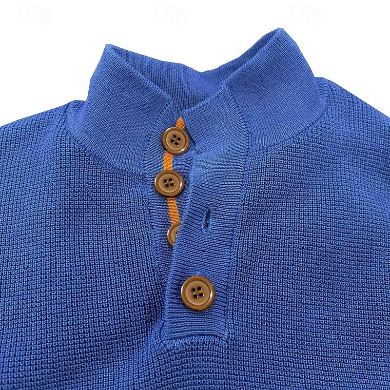 Men's black waffle-knit Mock Neck Sweater with Elbow Patches