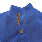 Men's black waffle-knit Mock Neck Sweater with Elbow Patches