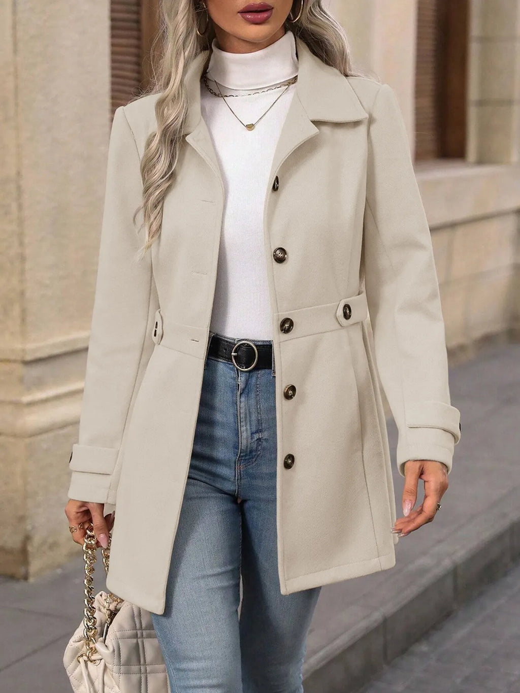 Women's belted single-breasted coat