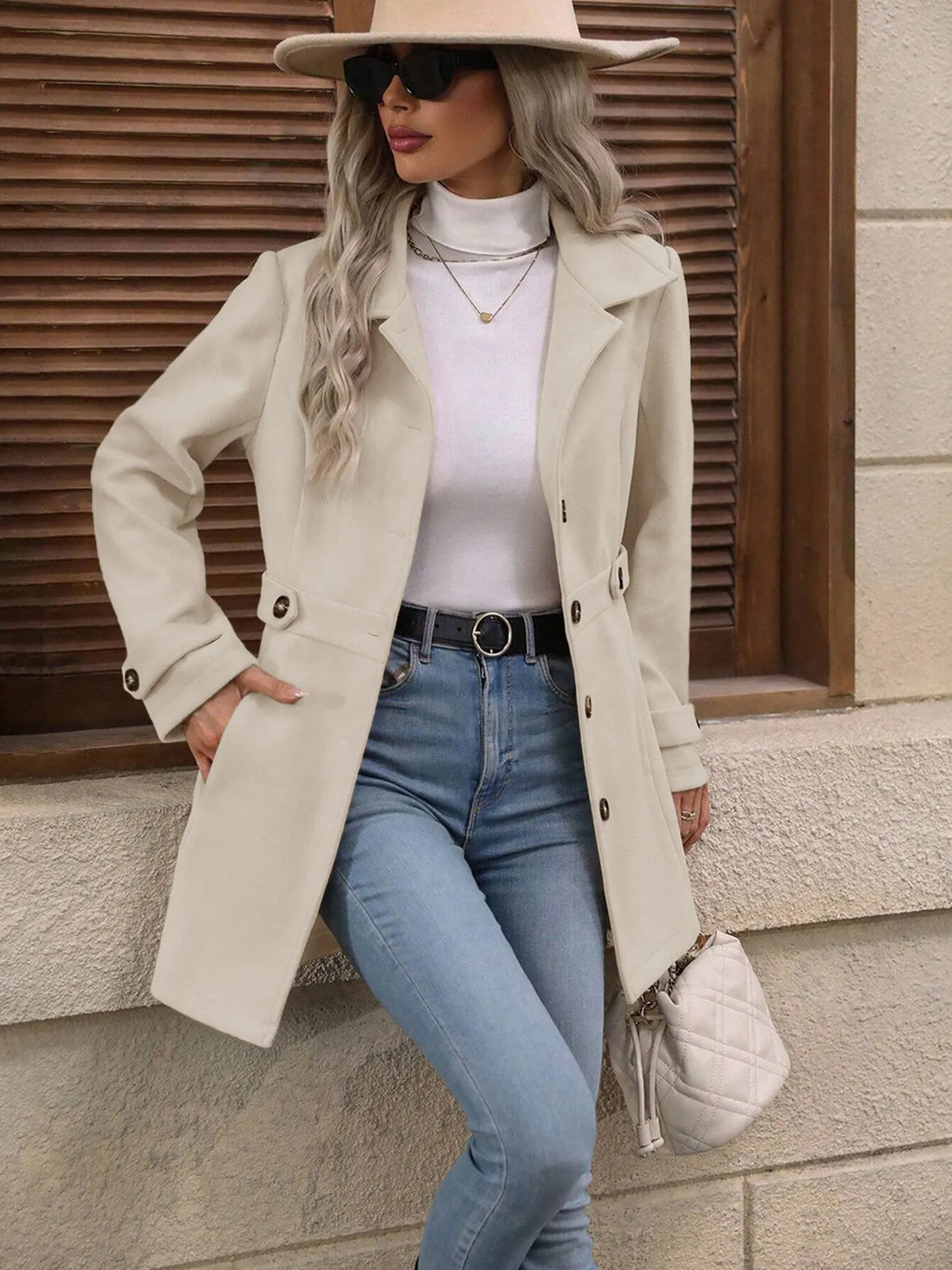 Women's belted single-breasted coat