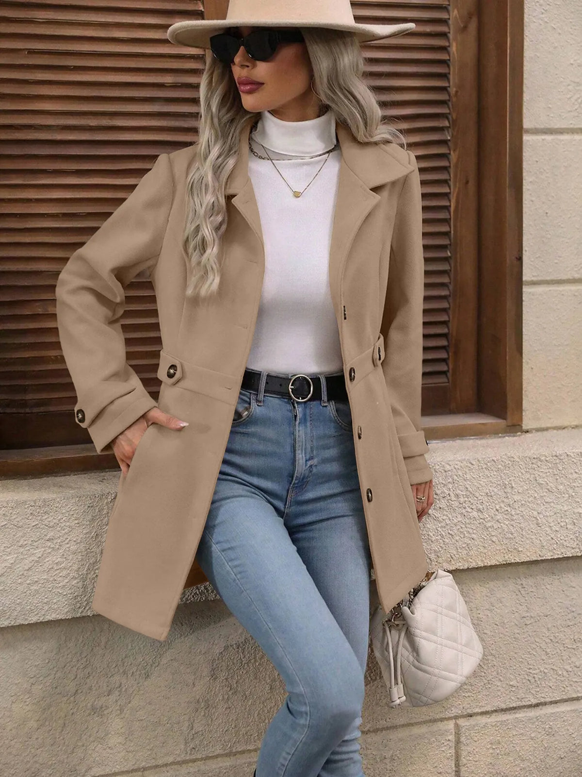 Women's belted single-breasted coat