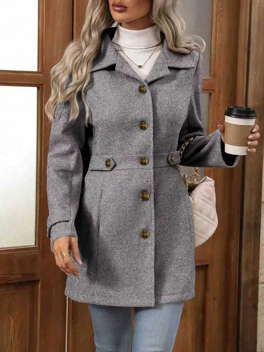 Women's gray belted single-breasted coat
