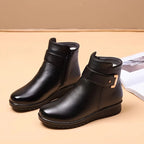 Women's black cozy buckle ankle boots with cushioned insole