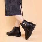 Women's black cozy buckle ankle boots with cushioned insole