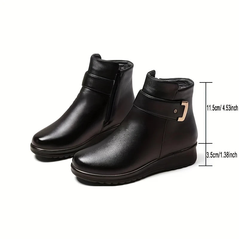 Women's black cozy buckle ankle boots with cushioned insole