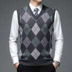 Men's dark gray classic Argyle V-Neck Pullover Sweater Vest