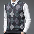Men's dark navy classic Argyle V-Neck Pullover Sweater Vest
