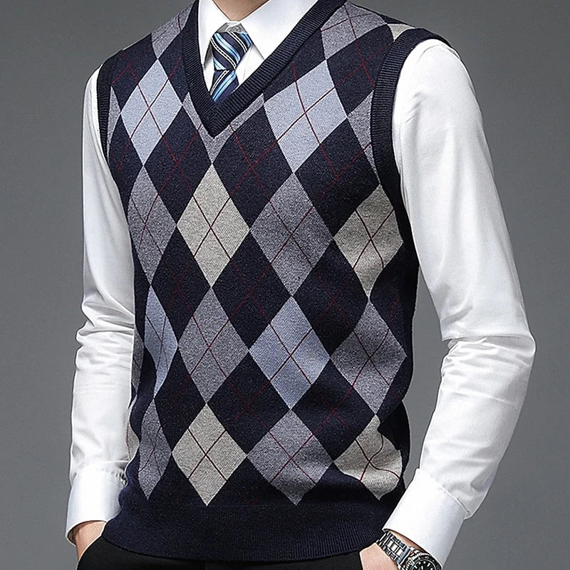 Men's wine classic Argyle V-Neck Pullover Sweater Vest