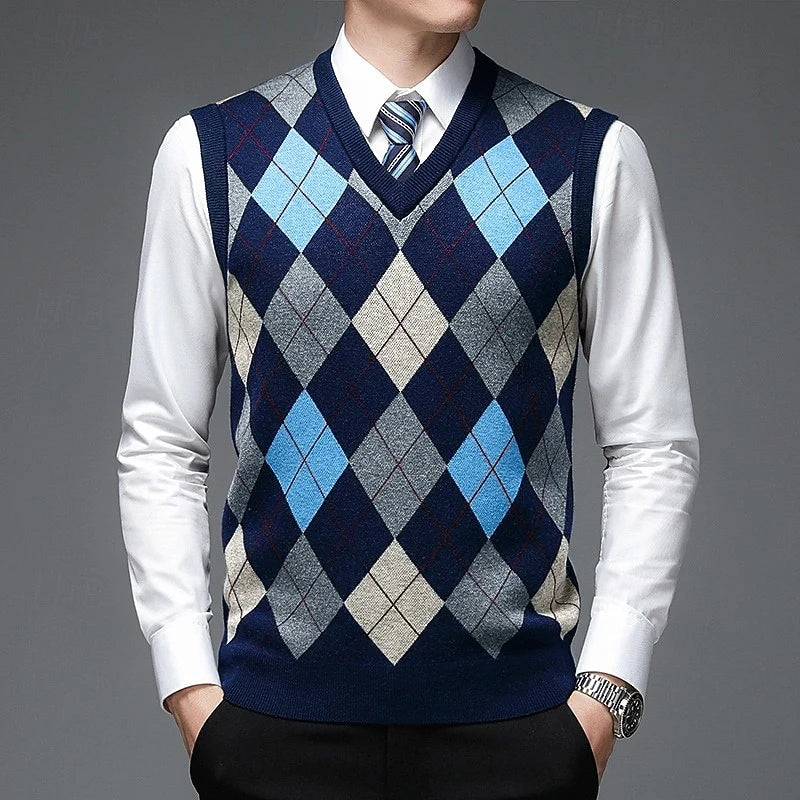 Men's gray classic Argyle V-Neck Pullover Sweater Vest