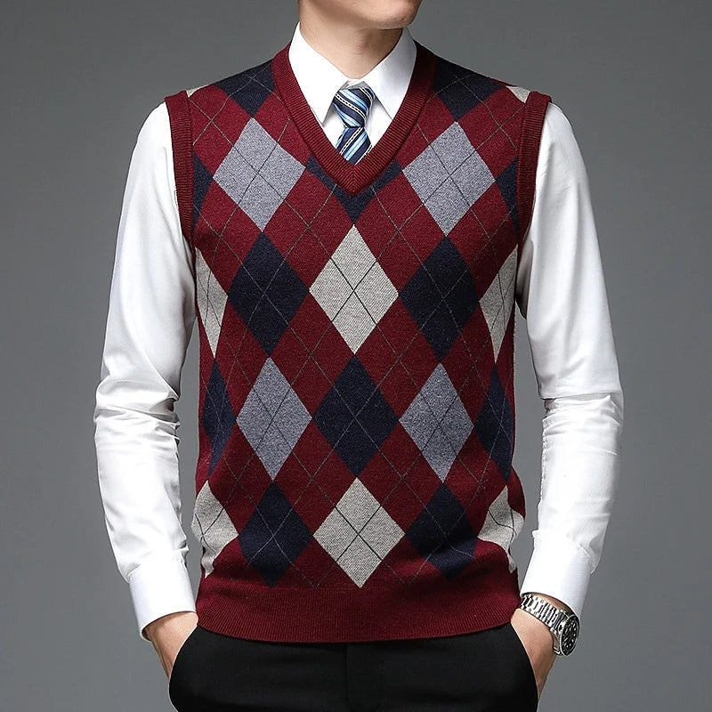 Men's camel classic Argyle V-Neck Pullover Sweater Vest