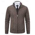 Men's coffee chunky cable-knit zip-up cardigan with zip pockets
