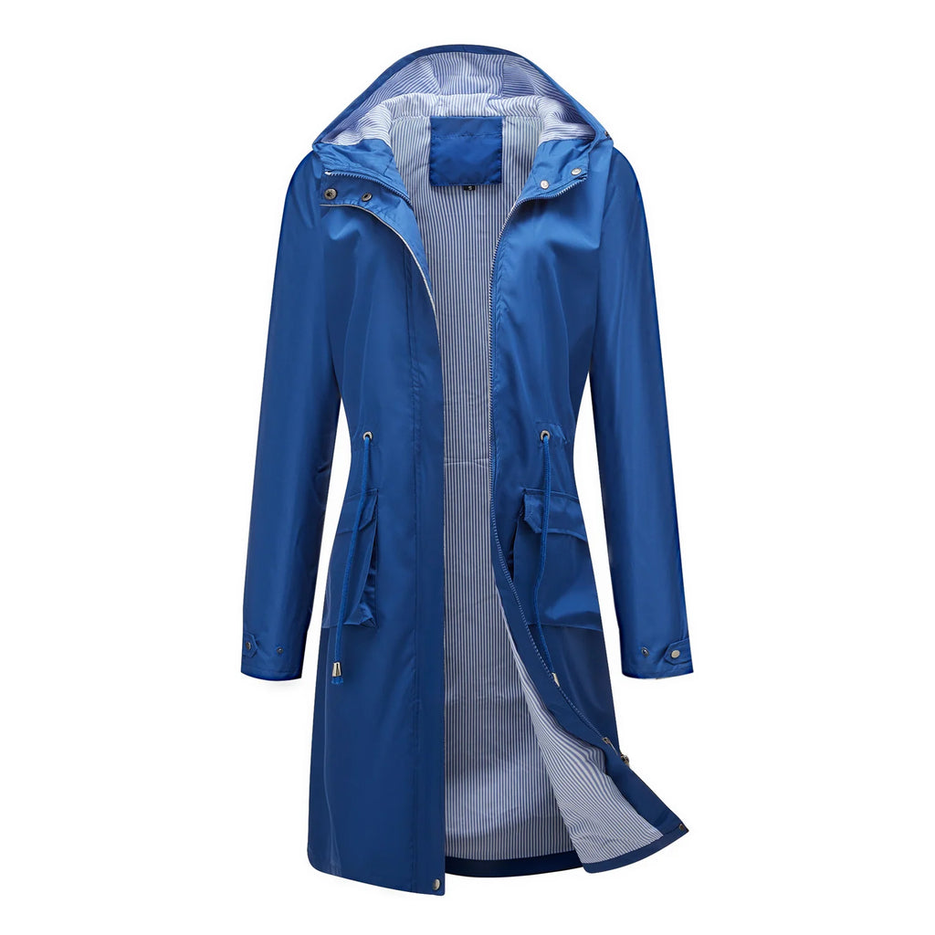 Women's blue waterproof trench coat