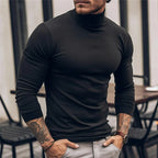 Men's black ribbed fitted long-sleeve turtleneck sweater