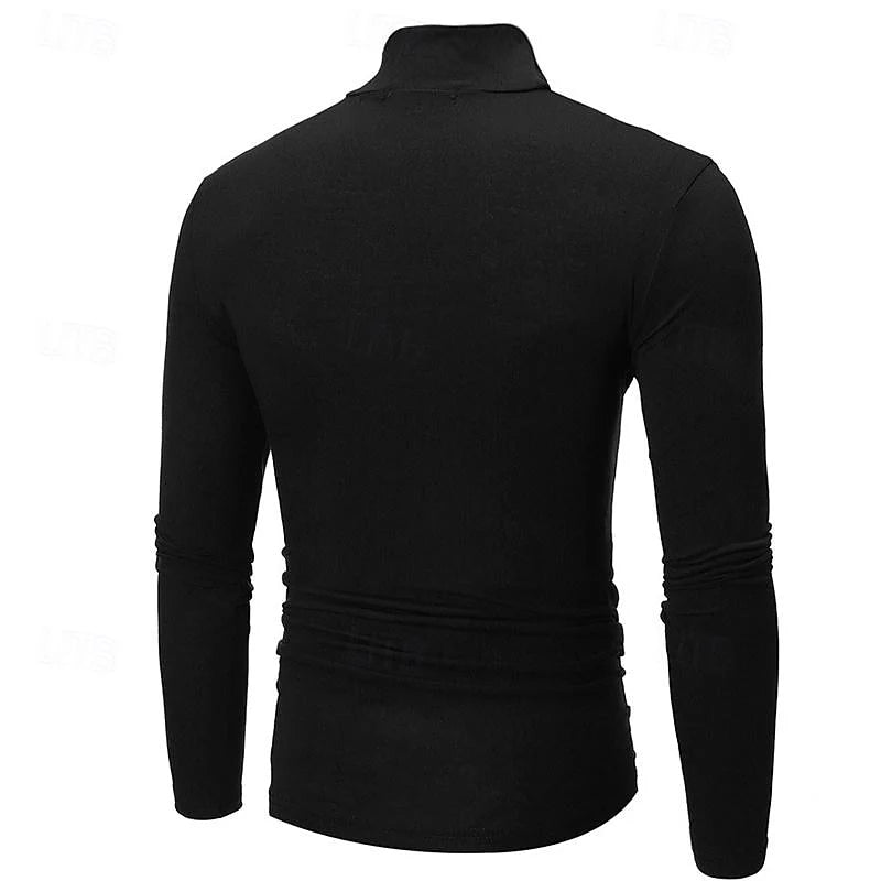 Men's black ribbed fitted long-sleeve turtleneck sweater