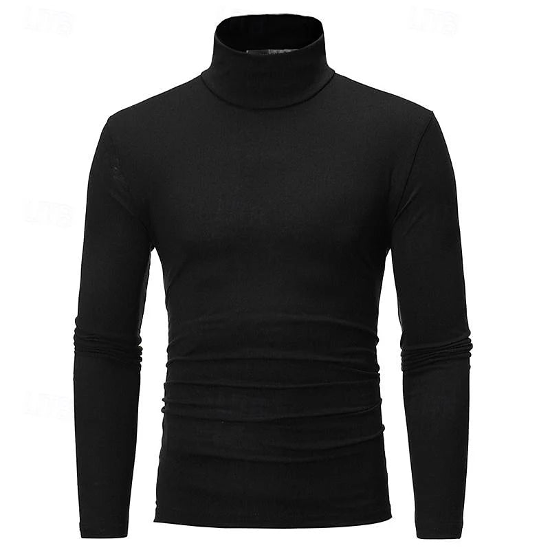 Men's black ribbed fitted long-sleeve turtleneck sweater