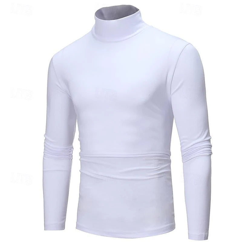 Men's white ribbed fitted long-sleeve turtleneck sweater