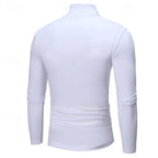 Men's white ribbed fitted long-sleeve turtleneck sweater