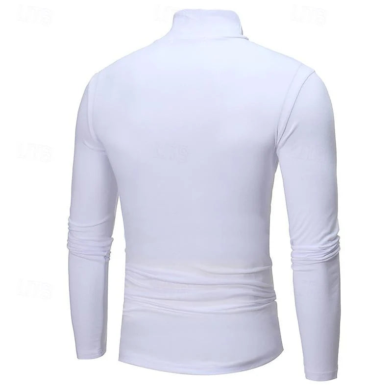 Men's white ribbed fitted long-sleeve turtleneck sweater
