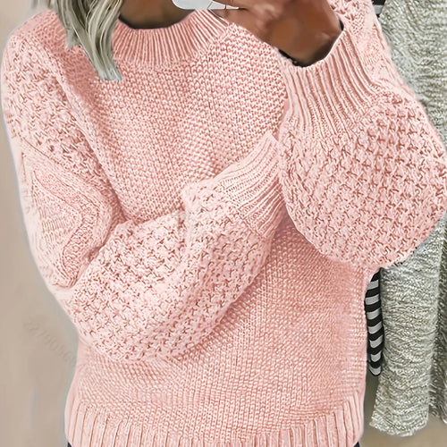 Women's pink puff Sleeve Textured Knit Sweater, Oversized Fit