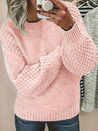 Women's sky blue puff Sleeve Textured Knit Sweater, Oversized Fit