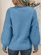 Women's sky blue puff Sleeve Textured Knit Sweater, Oversized Fit