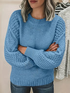 Women's sky blue puff Sleeve Textured Knit Sweater, Oversized Fit