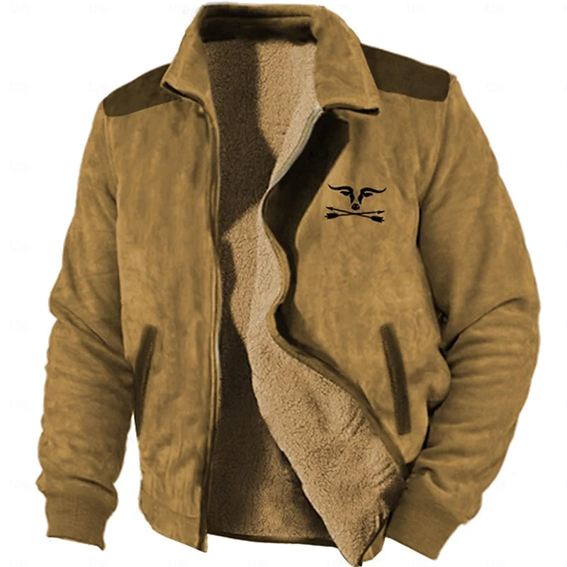 Men's light brown fleece-lined full-zip jacket with roomy side pockets