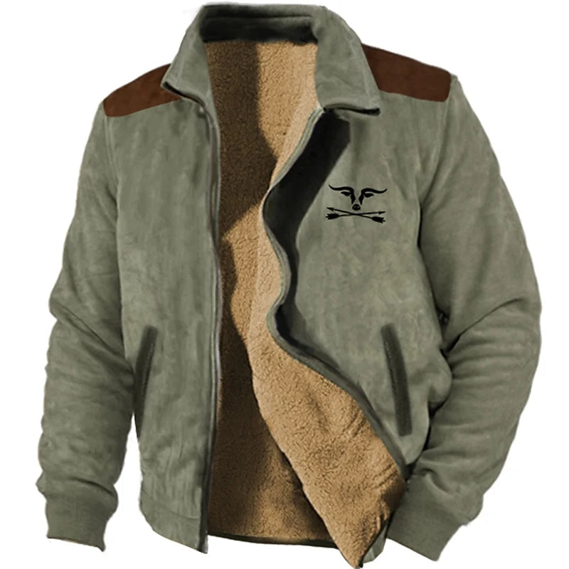 Men's army green fleece-lined full-zip jacket with roomy side pockets