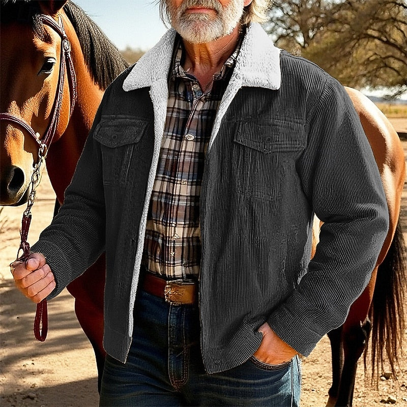 Men's coffee rugged Corduroy Ranch Jacket with Sherpa Collar Trim