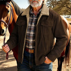 Men's coffee rugged Corduroy Ranch Jacket with Sherpa Collar Trim