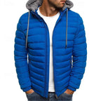 Men's royal blue quilted Puffer Jacket with Drawstring Hood for Winter