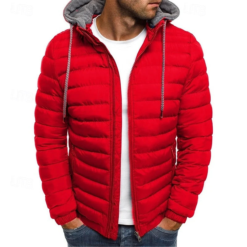 Men's dark grey quilted Puffer Jacket with Drawstring Hood for Winter