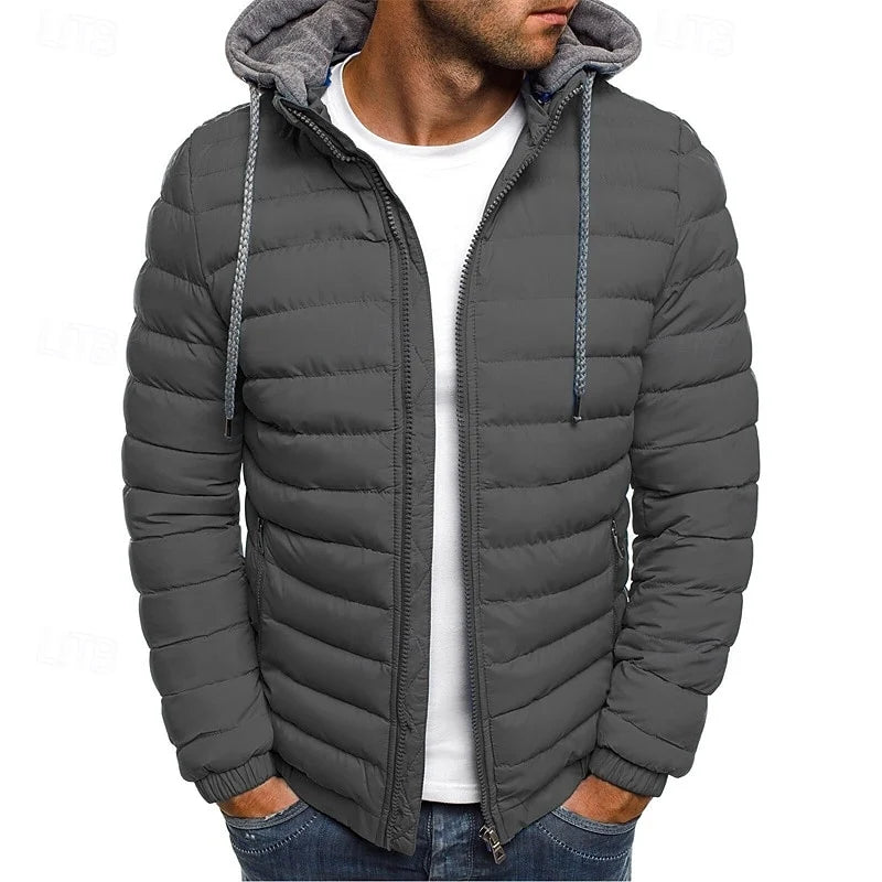 Men's sky blue quilted Puffer Jacket with Drawstring Hood for Winter