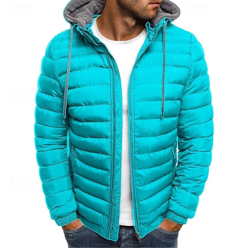 Men's navy blue quilted Puffer Jacket with Drawstring Hood for Winter