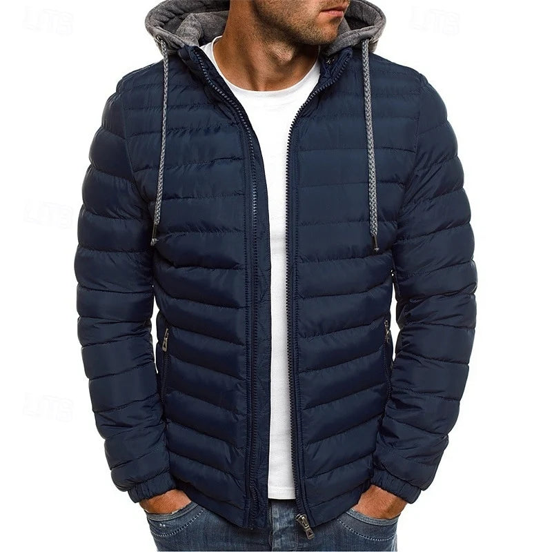 Men's black quilted Puffer Jacket with Drawstring Hood for Winter