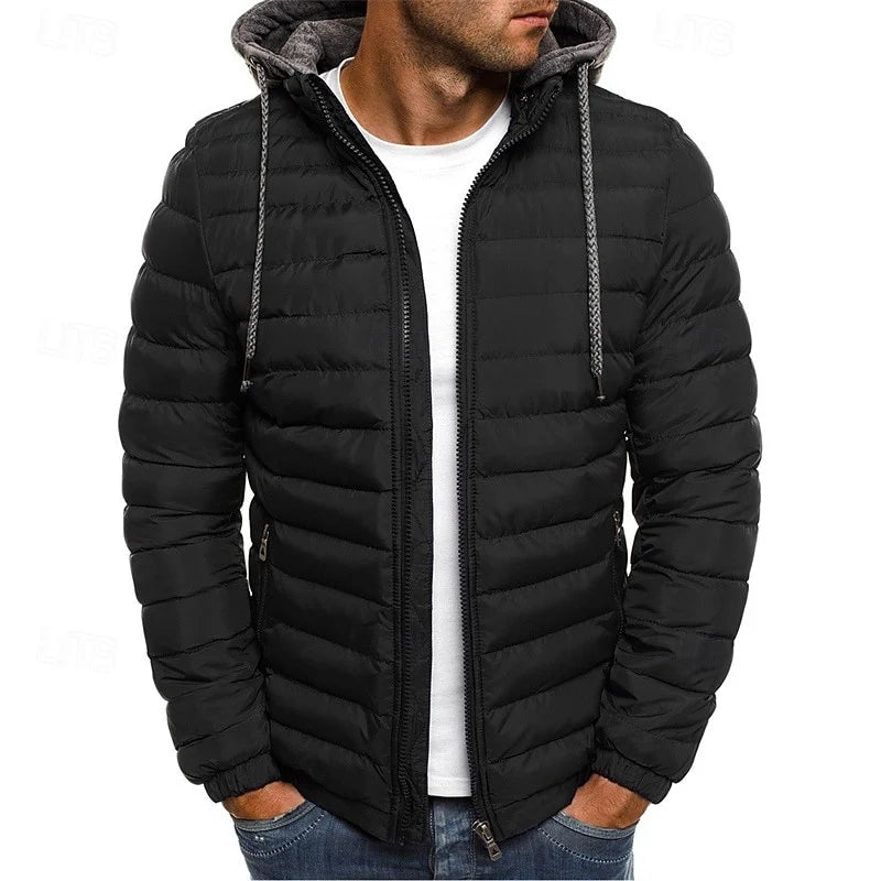 Men's green quilted Puffer Jacket with Drawstring Hood for Winter