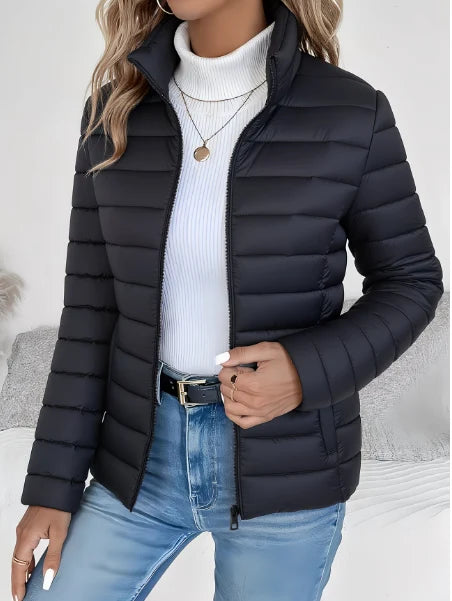 Women's black lightweight quilted jacket with tailored fit