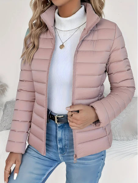 Women's pink lightweight quilted jacket with tailored fit
