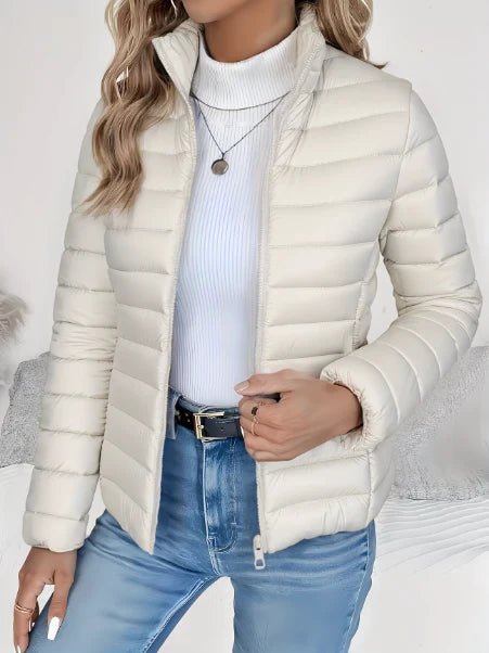 Women's cream lightweight quilted jacket with tailored fit