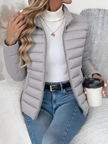 Women's gray lightweight quilted jacket with tailored fit