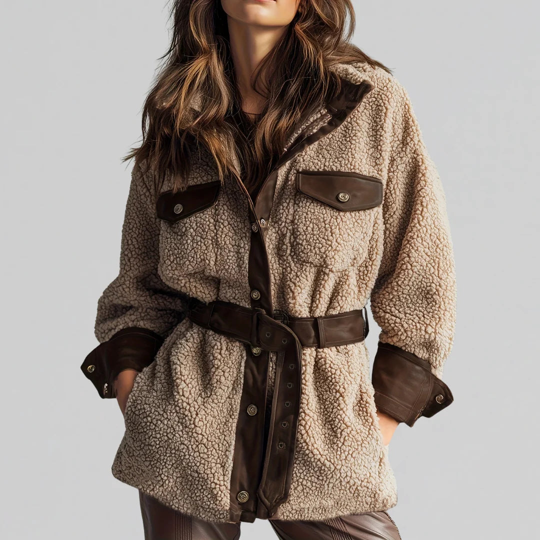 Women's brown belted teddy jacket