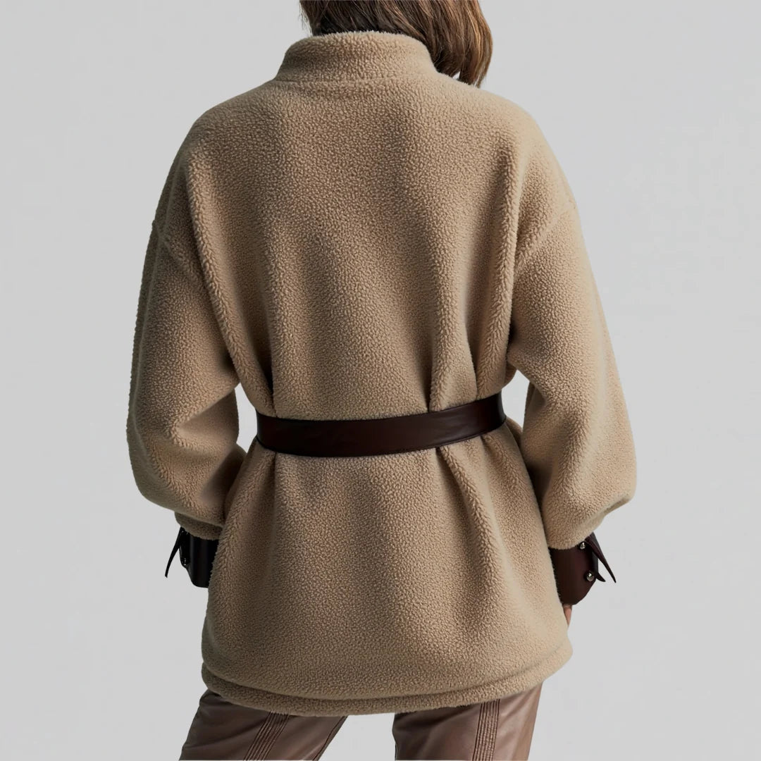 Women's brown belted teddy jacket