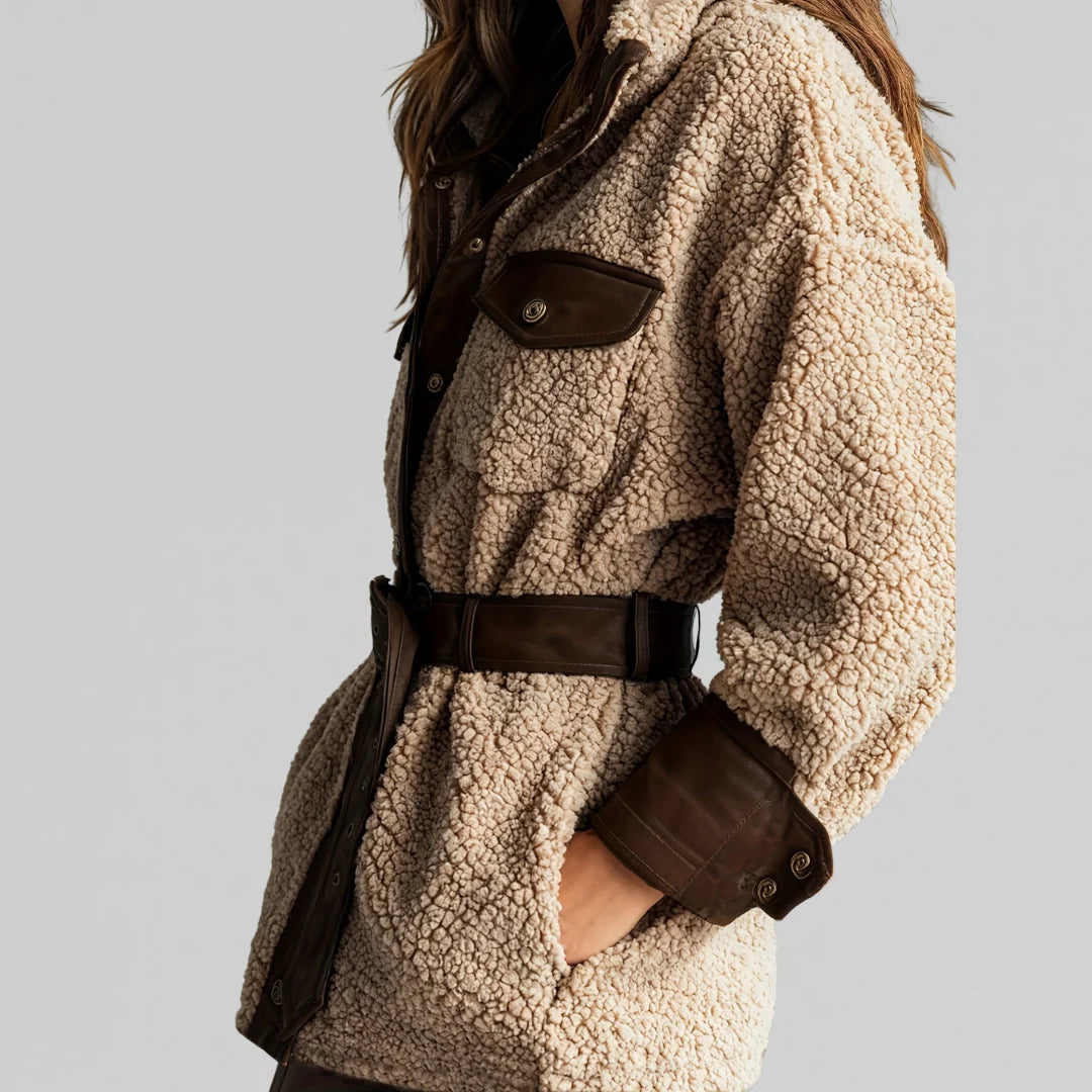 Women's brown belted teddy jacket
